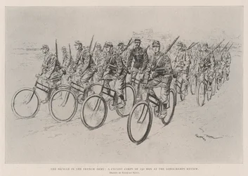 De Fiets in het Franse Leger, een Fietskorps van 150 Mannen bij de Longchamps Review